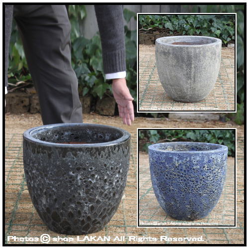 アンティーク仕上　レア感　釉薬付陶器鉢　ラウンド39　輸入植木鉢　ボルカーノ　重厚感　