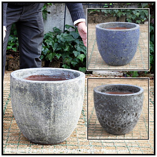 アンティーク仕上　レア感　釉薬付陶器鉢　ラウンド46　輸入植木鉢　ボルカーノ　重厚感　
