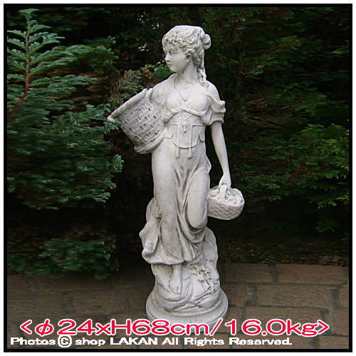 花かごの少女像H68cm イタリア製洋風庭園 子供ガーデン石像 ART-157