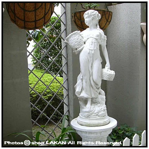 花かごの少女像H68cm イタリア製洋風庭園 子供ガーデン石像 ART-157
