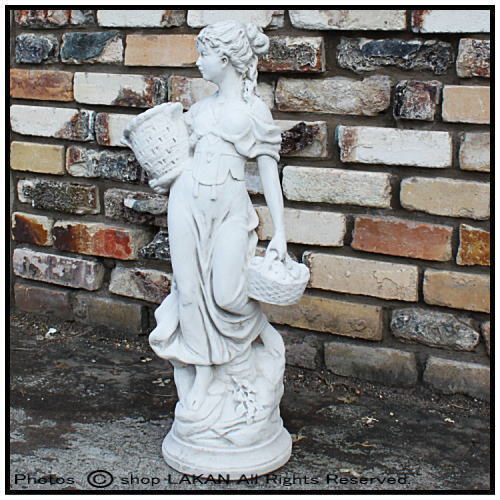 花かごの少女像H68cm イタリア製洋風庭園 子供ガーデン石像 ART-157
