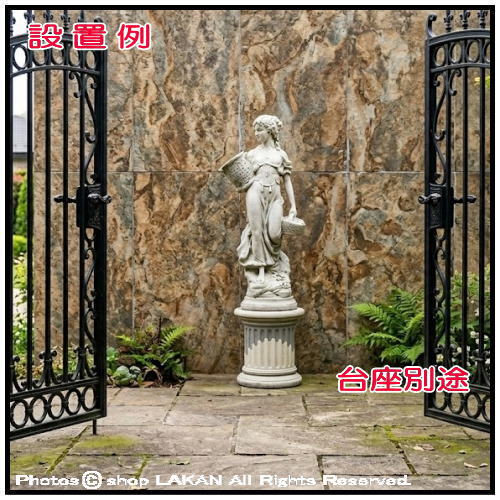 花かごの少女像H68cm イタリア製洋風庭園 子供ガーデン石像 ART-157