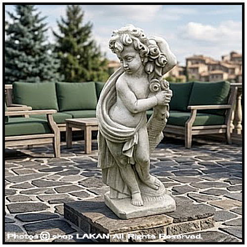 四季の子供像(春) H70cm イタリア製庭園石像 人物子供像オブジェ PU