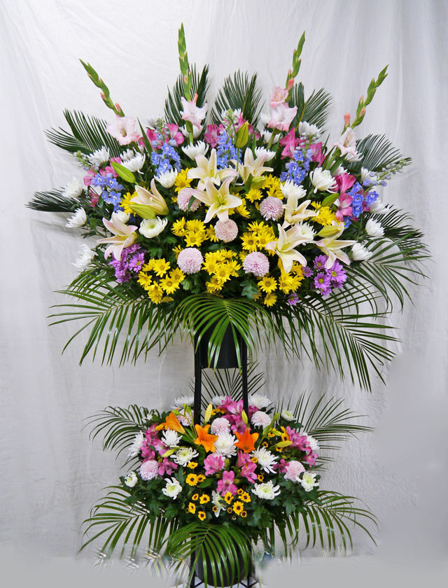 お花おまかせ 御供えスタンドフラワー洋花ミックス1段タイプ イメージ商品 札幌花スタイル 明道香風園