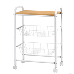【22%OFF!送料無料! キッチンワゴン】スライド式カゴ付きバスケットワゴン（ナチュラル）■KW-5030NA