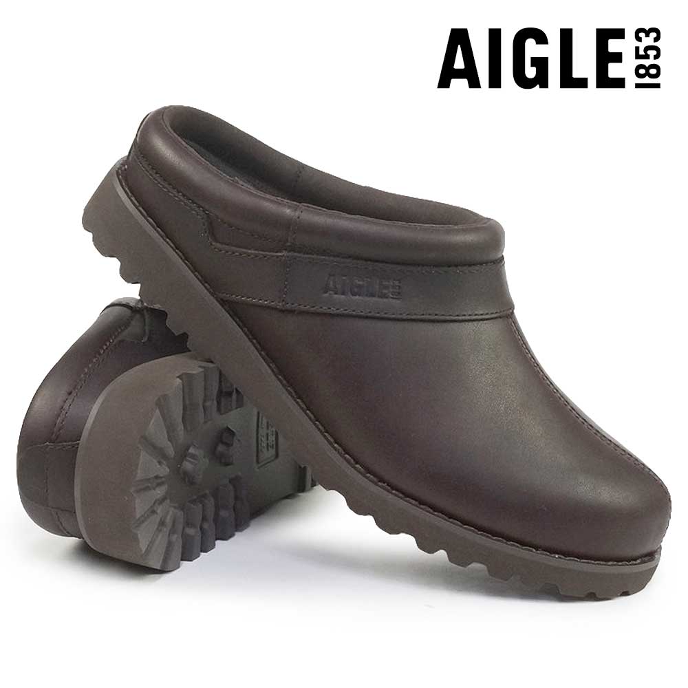 エーグル メンズ サンダル バジロ レザークロッグ ZOHT278 ダークブラウン 軽量 AIGLE BASILO25秋冬新作