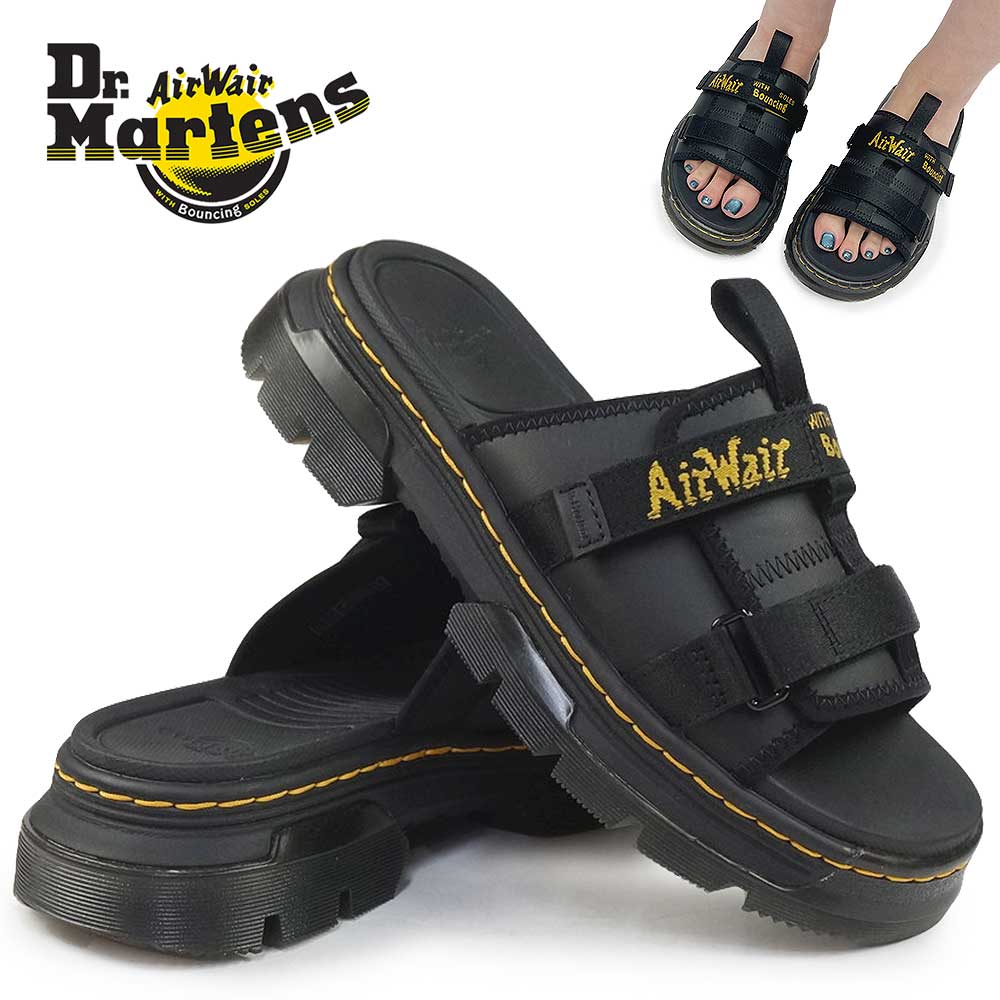 【年末大感謝祭】ドクターマーチン レディース メンズ サンダル AYCE ユニセックス イエローステッチ ブラック Dr.Martens 