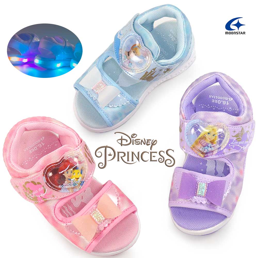 【ウィンターセール】ディズニー 光る靴 キッズ サンダル DN C1354 ディズニープリンセス サマーシューズ スポーツサンダル ムーンスター Disney PRINCESS MoonStar