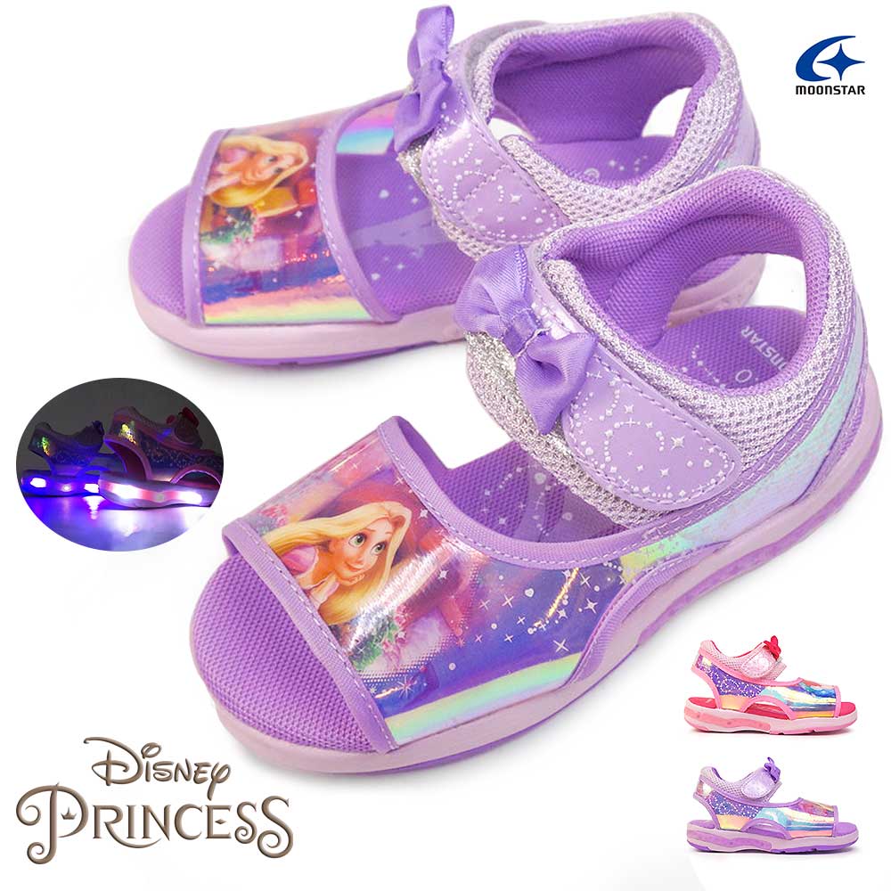 【決算セール】ディズニー プリンセス 光る靴 DN C1332 サンダル キッズ マジック式 子供靴 ムーンスター Disney PRINCESS MoonStar アリエル ラプンツェル
