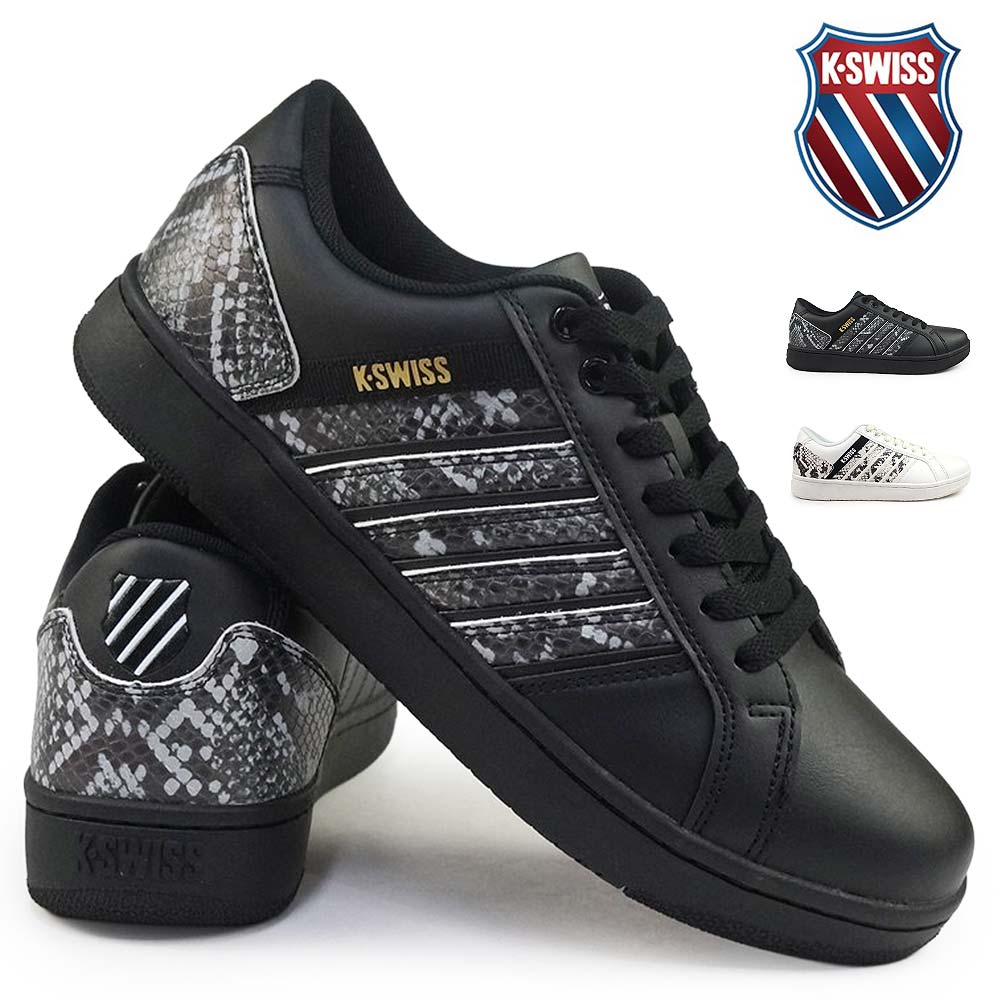 メンズスニーカー 白 黒 ケースイス パイソン柄 ローカット KSM0036 コートスタイル K・SWISS ヘビ柄 K・SWISS 25春夏新作