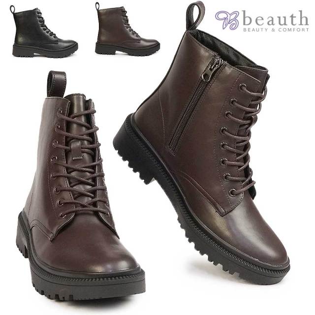 【年末大感謝祭】ビュース 防水 レースアップブーツ BT-318 レディース ショート ファスナー 防滑 防寒 ジップ 雪国 beauth