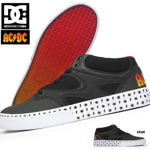 DC スニーカー メンズ DM206101 KALIS VULC MID AC/DC ミッドカット スケートボード スケーター スペシャル コラボレーション バック イン ブラック DC SHOES ADYS300638 ディーシーシューズ