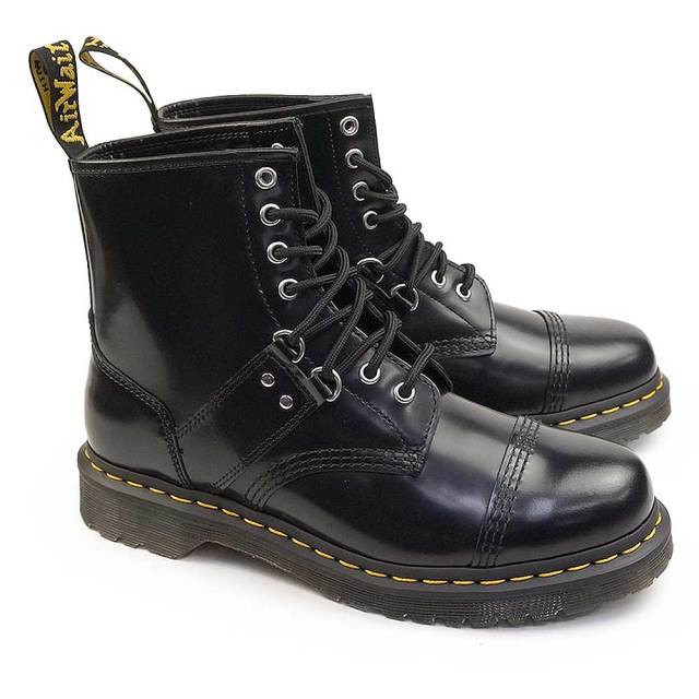 DR MARTENS Black Polished Smooth Leather 1460 Harness Boots