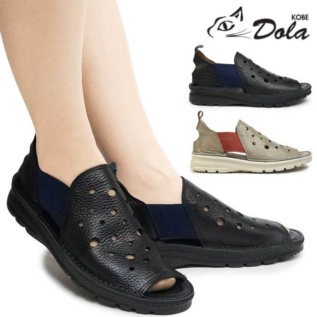 【年末大感謝祭】ドラ サンダル レディース EF7258 撥水加工 レザー 本革 軽量 日本製 4E 幅広 Dola 