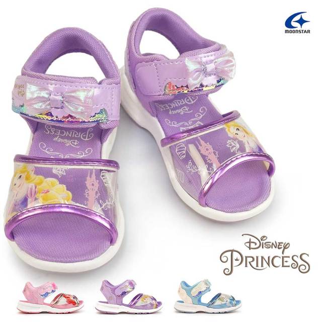 【夏準備セール】ディズニー プリンセス サンダル DN C1313 キッズ 軽量 マジック式 クリアサンダル スニーカー 子供靴 ムーンスター Disney PRINCESS MoonStar アリエル ラプンツェル シンデレラ