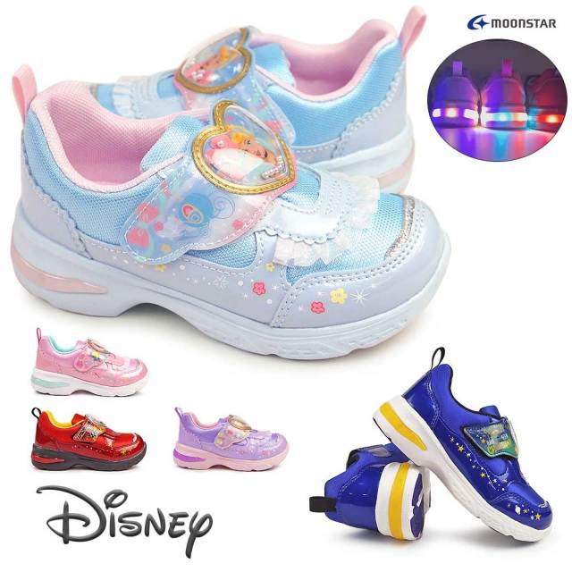 【ウィンターセール】ディズニー 光る靴 キッズ スニーカー DN C1344 マジック式 抗菌 防臭 ムーンスター Disney Moon Star プリンセス トイストーリー カーズ