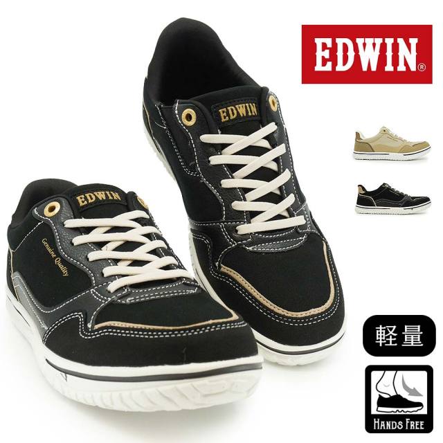【オータムセール】エドウィン レディース ハンズフリー ローカット スリッポン スニーカー ゴム紐 軽量 EDW4663 EDWIN