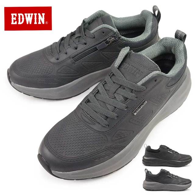 エドウィン 防水 ウォーキング スニーカー メンズ EDW-7369 厚底 シンプル カジュアルシューズ EDWIN 