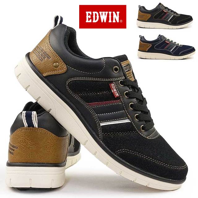 エドウィン スニーカー メンズ EDW-7643 軽量 ストレッチ 幅広 デニム