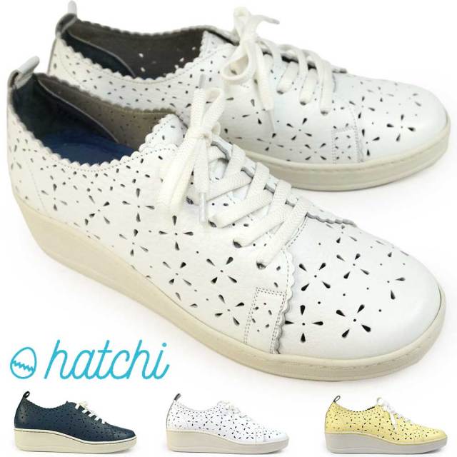 【ウィンターセール】ハッチ スニーカー レディース 2581 日本製 レースアップ 婦人靴 レザー 幅広 hatchi