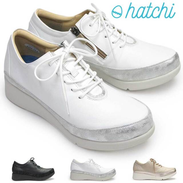 【ウィンターセール】ハッチ スニーカー レディース 6324 日本製 レースアップ 婦人靴 レザー 幅広 hatchi