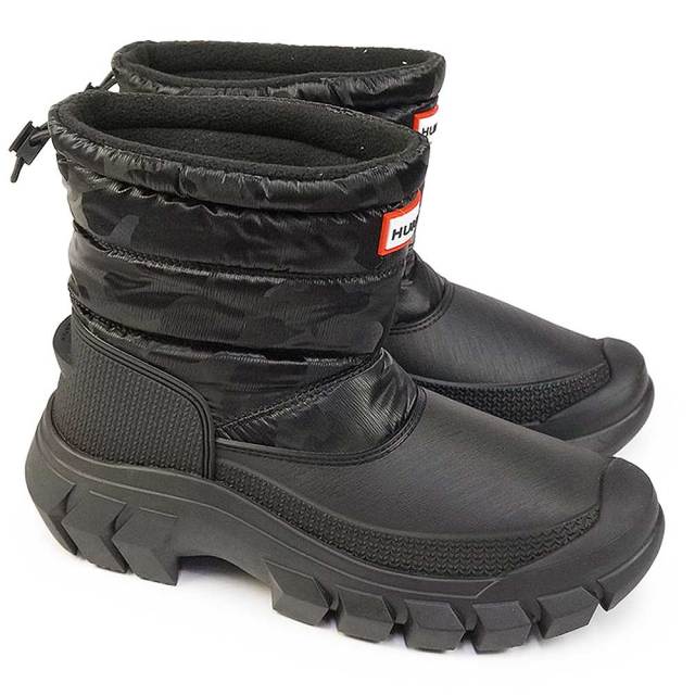 極美品 ハンター HUNTER スノーアンクルブーツ 防水 ダウン ブラック 