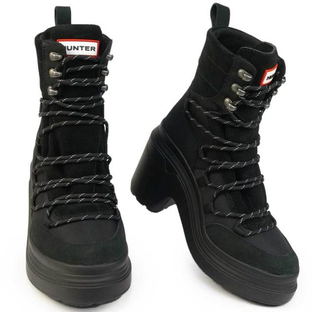 ハンター レディース ブーツ 厚底 WFP1108LNY エクスプローラー ミッド レースアップ レザー ヒールブーツ 耐水 HUNTER WOMENS MID LTHR HEEL BOOT