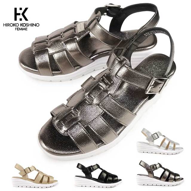 ヒロココシノ ファム サンダル レディース HRL2006 ウエッジソール グレカサンダル バックストラップ 軽量 HIROKO KOSHINO FEMME