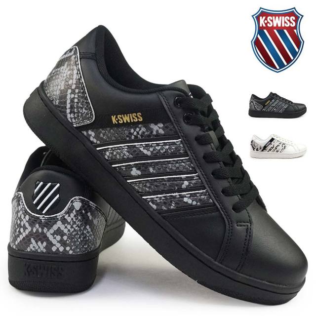 【年末大感謝祭】メンズスニーカー 白 黒 ケースイス パイソン柄 ローカット KSM0036 コートスタイル K・SWISS ヘビ柄 K・SWISS 25春夏新作