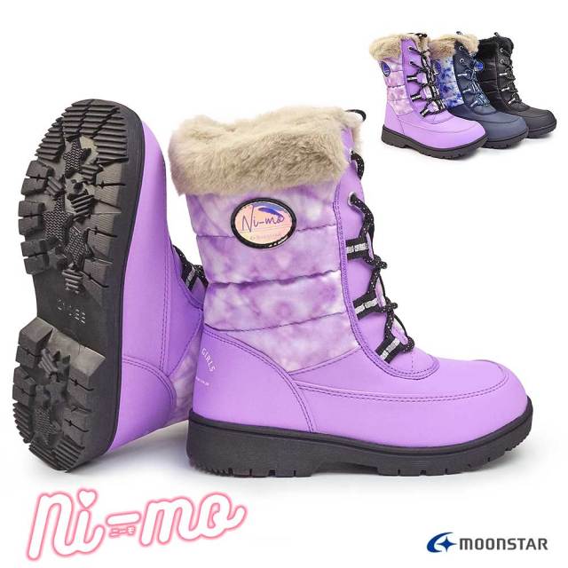 ムーンスター ニーモ 防水ブーツ NM WPJ019 ファー レースアップ キッズ ガールズ ショート 防寒 防滑 キッズ ガールズ 雨雪 雪道 MoonStar ni-mo