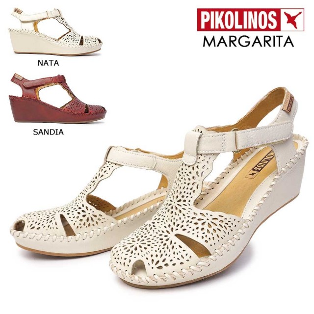 ピコリノス 靴 レディース サンダル PK739 943-0985 ストラップ レザー 白 赤 PIKOLINOS MARGARITA 本革 コンフォート ウェッジ