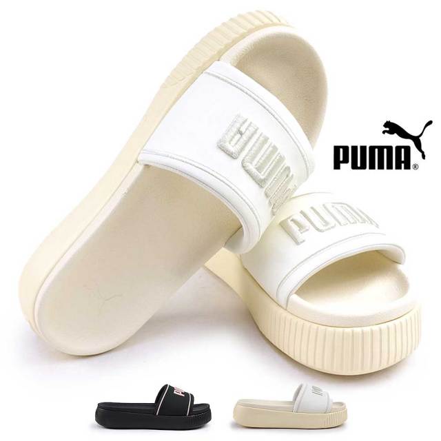 プーマ サンダル レディース 厚底 402494 プラットフォーム スライド MU ホワイト ブラック PUMA Platform Slide MU