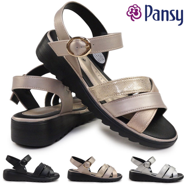 【夏物ラストSALE！】パンジー レディース サンダル 5479 バックベルト ストラップサンダル 光沢 コンフォート  Pansy