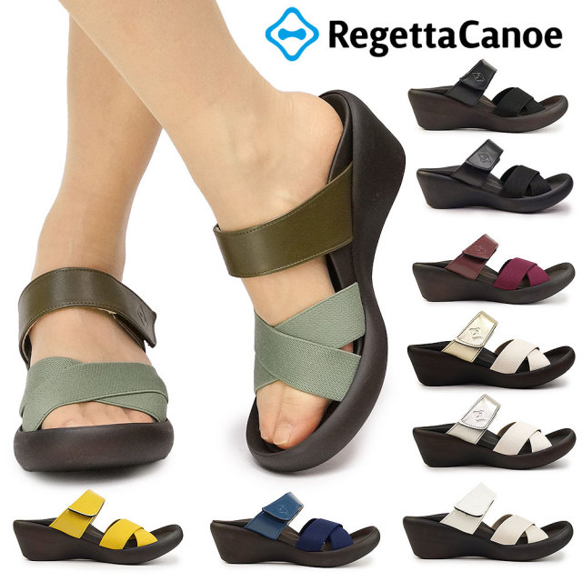 リゲッタ カヌー レディース サンダル CJLW5524a ウェッジヒール ゴムベルト ツートンカラー 日本製 Regetta Canoe