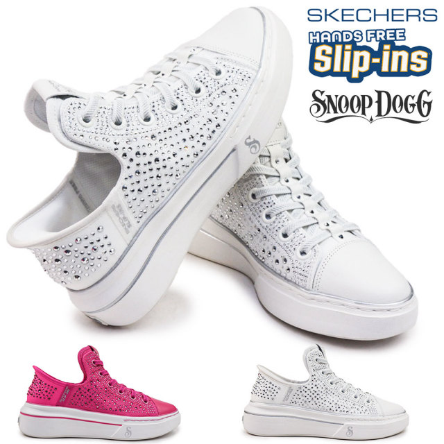 スケッチャーズ スリップインズ スヌープ・ドッグ スヌープ ワン ラインストーン 186005 キャンバス レディース スニーカー ハンズフリー 靴 スリッポン SKECHERS SNOOP ONE-RHINE-STONE