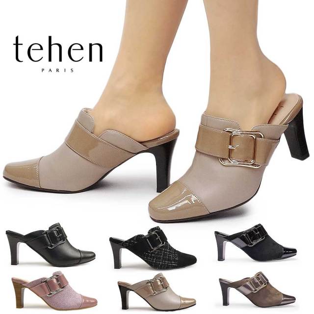 テーン ミュール ハイヒール レディース サンダル TN1727A 美脚 ベルト バックル 抗菌防臭 tehen 