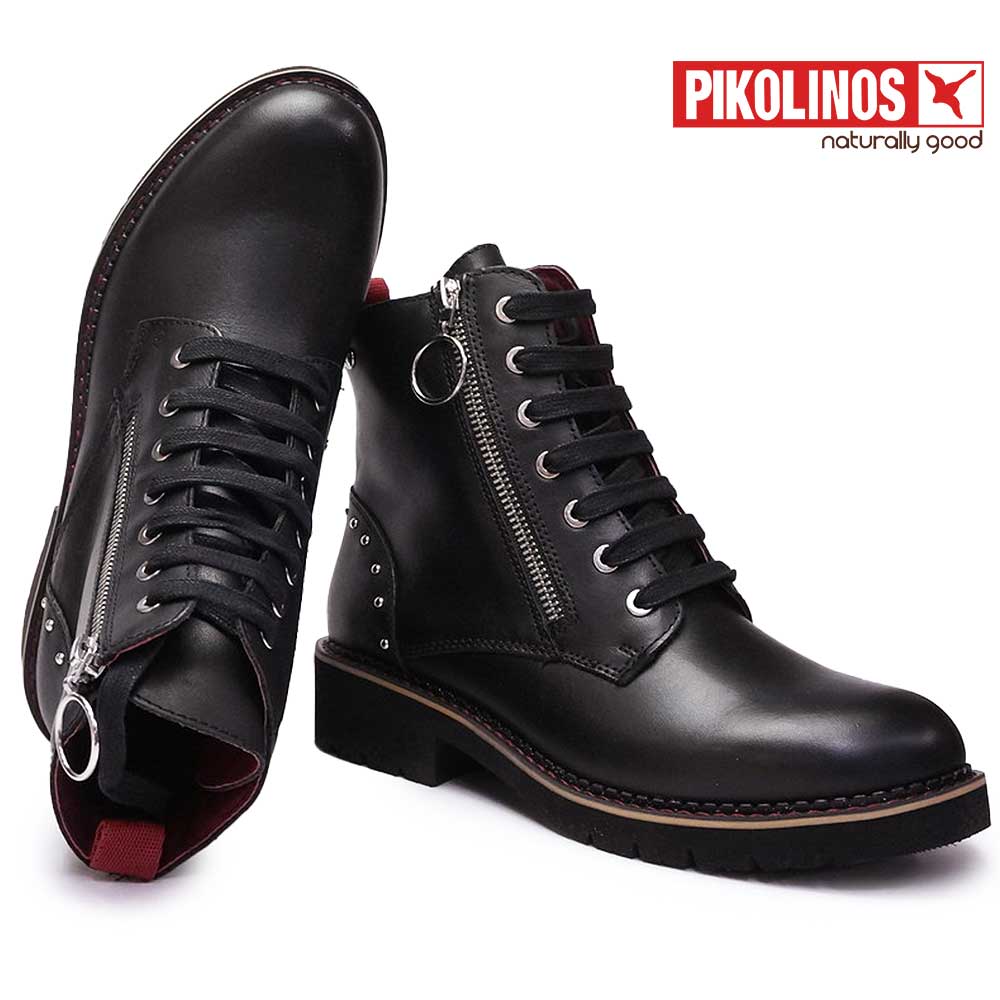【ブラックフライデー】ピコリノス レディース ブーツ W0V-8610 PK896 レースアップ ジップアップ レザー PIKOLINOS