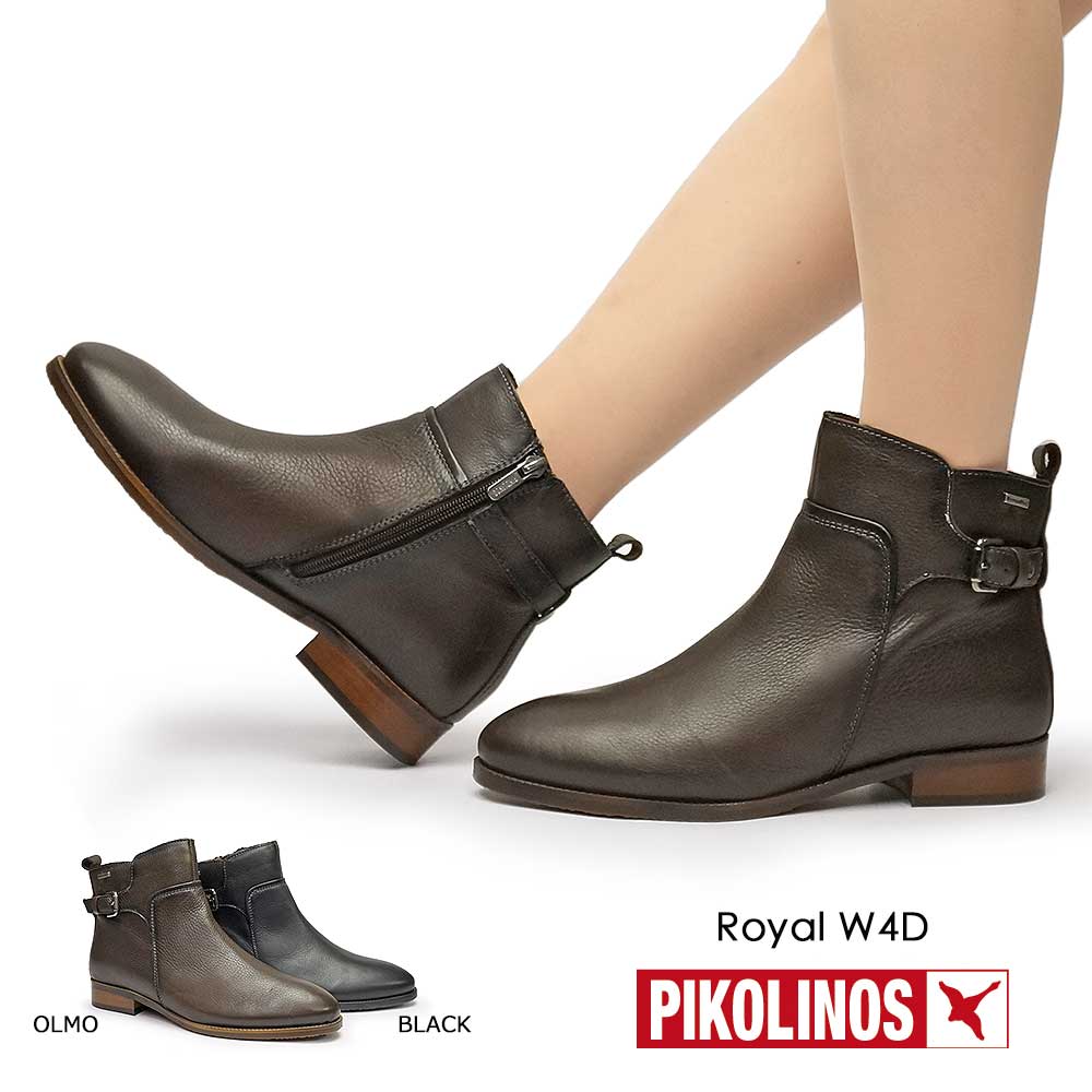 【夏物ラストSALE！】ピコリノス 防水 ショートブーツ レディース W4D-SY8760 PK900 レザー ローヒール 本革 PIKOLINOS PK900 フラット アンクル Royal W4D