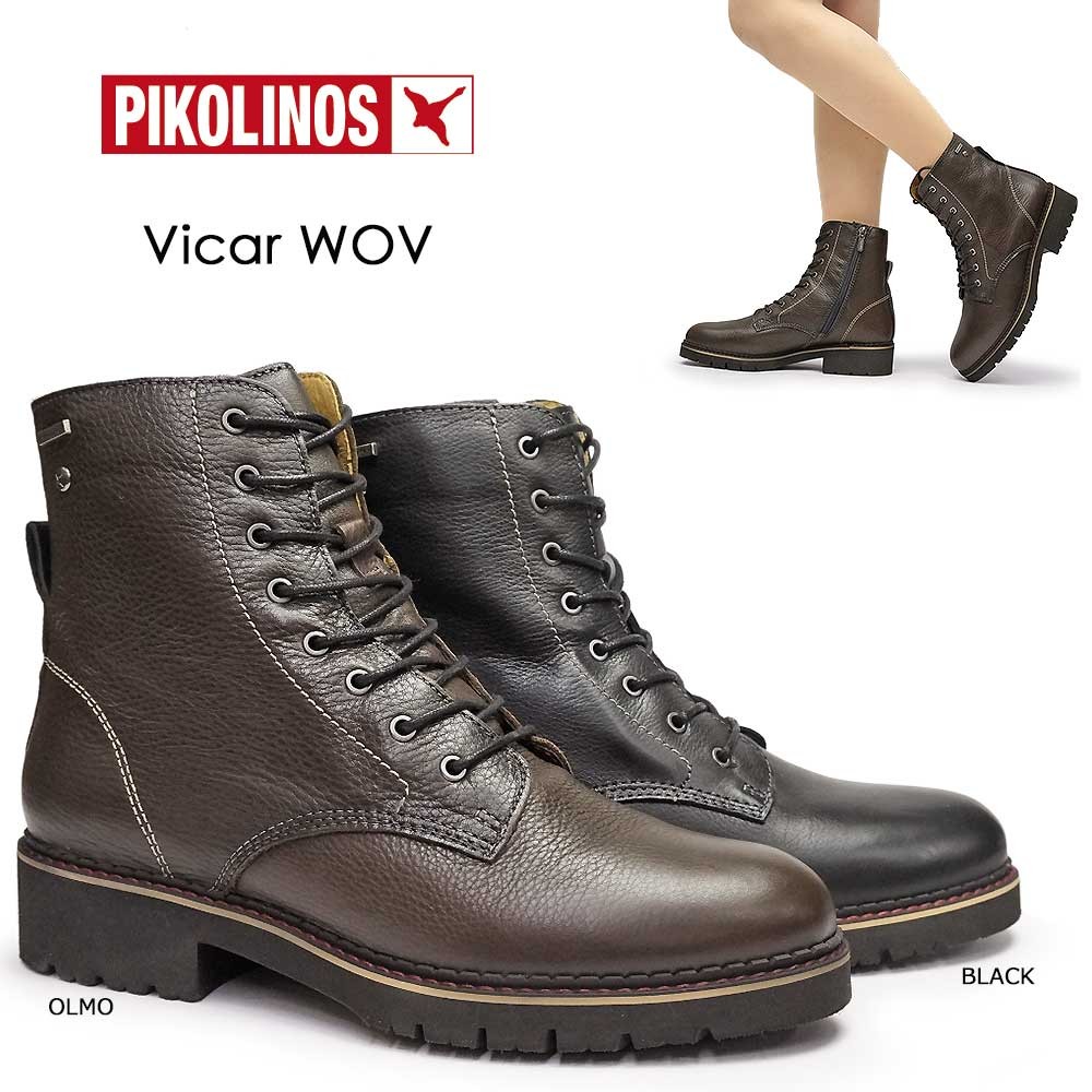 【年末大感謝祭】ピコリノス 防水 ワークブーツ レディース W0V-SY8986 PK901 レースアップ レザー 本革 ミドル PIKOLINOS VICAR W0V