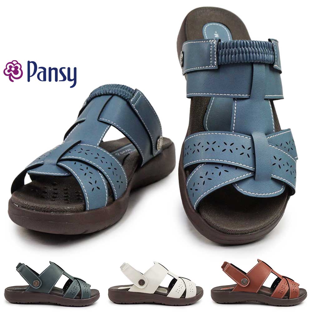 パンジー レディース サンダル 5521 バックベルト 2WAY パンチング コンフォート 花柄 軽量 フラットサンダル Pansy