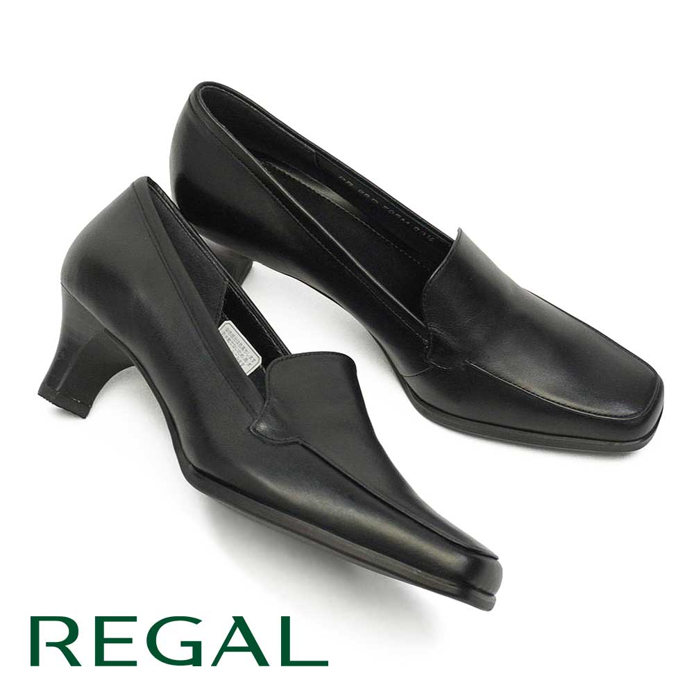 リーガル レディース モカパンプス 黒 5cmヒール F05M 靴 本革 フォーマル 式典用 リクルート 通勤 日本製 REGAL 