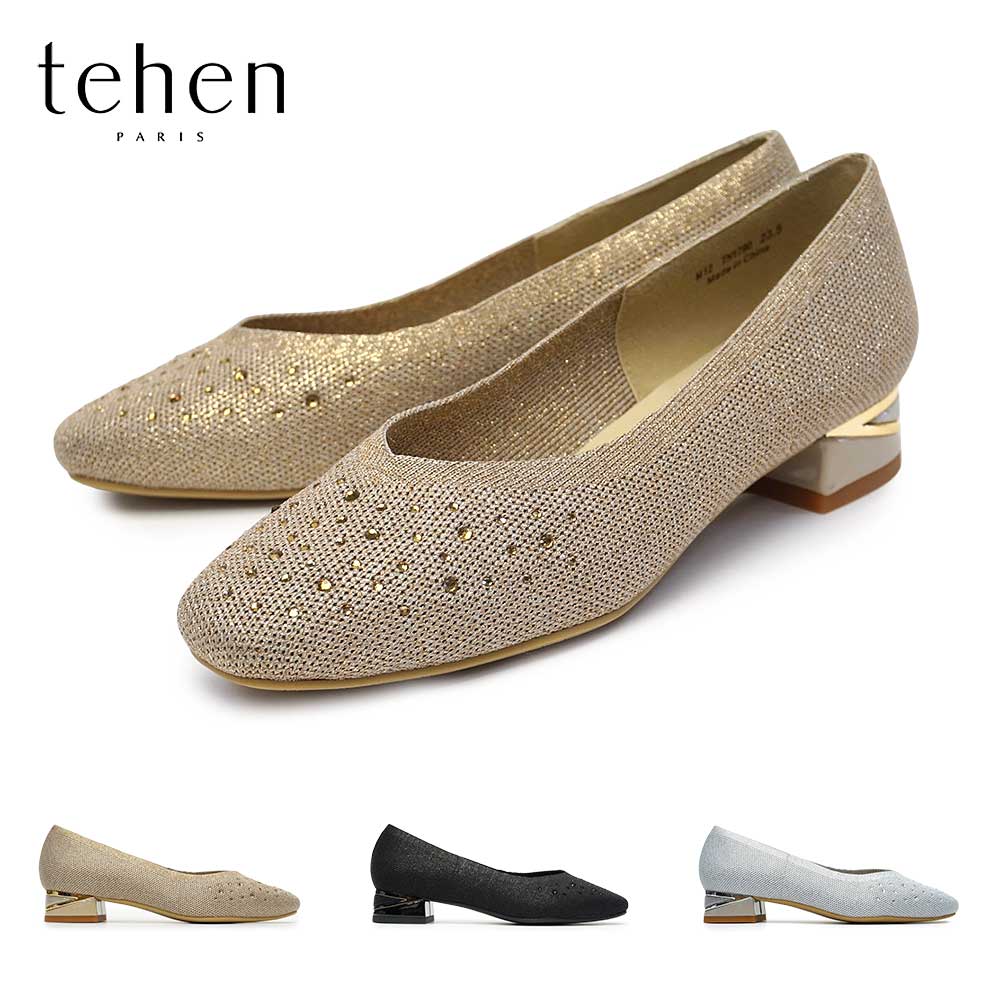【夏物ラストSALE！】テーン レディース パンプス TN1790 靴 パーティー フォーマル デザインヒール ニット tehen