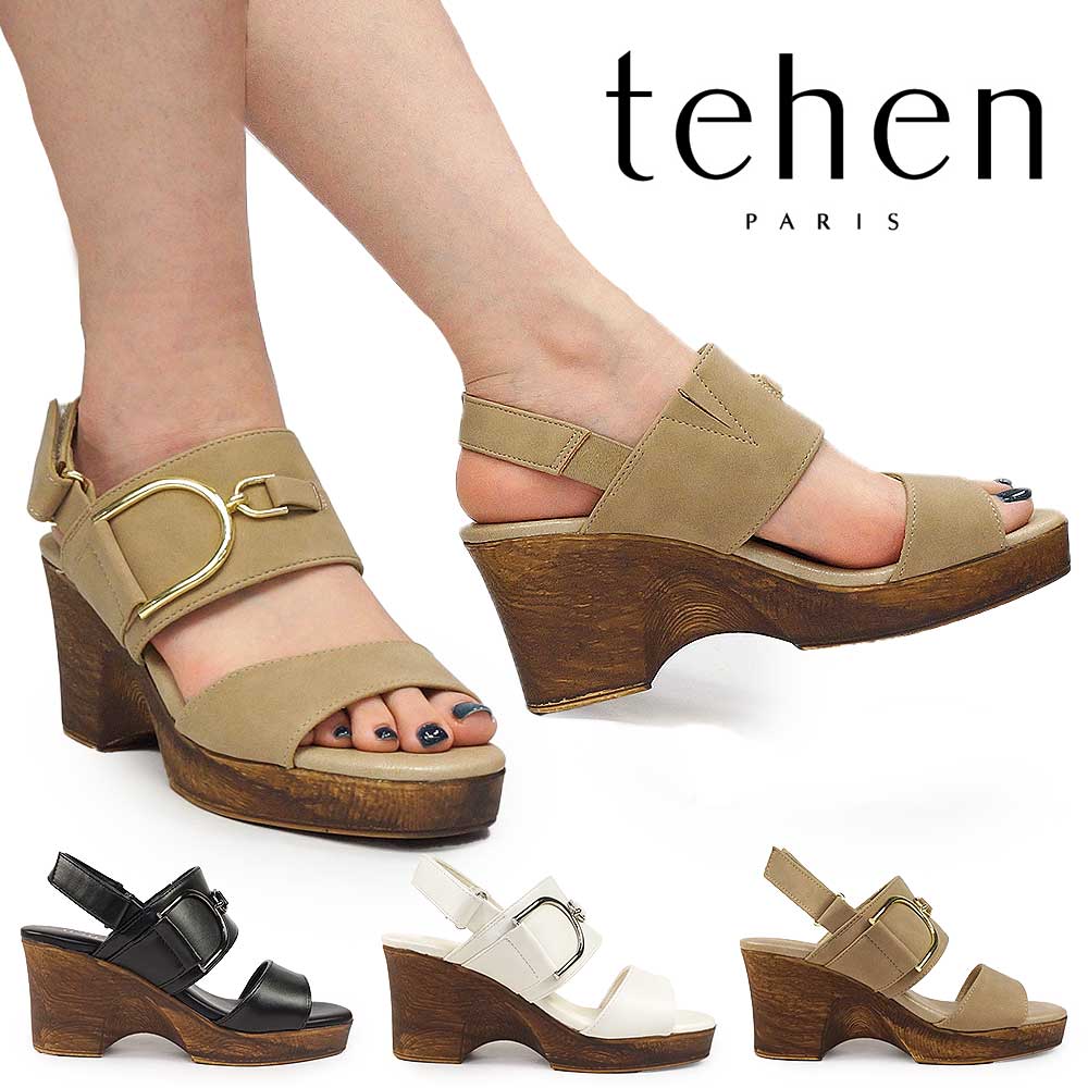 テーン サンダル レディース TN2303 厚底 ウエッジソール ウッドヒール 美脚 tehen 