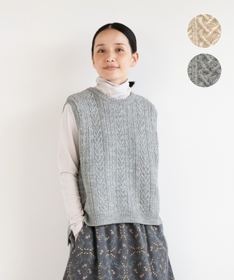 nofl ウールリネンアラン柄ベスト