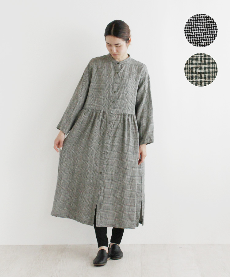 nofl リトアニアリネンチェック前あきワンピース