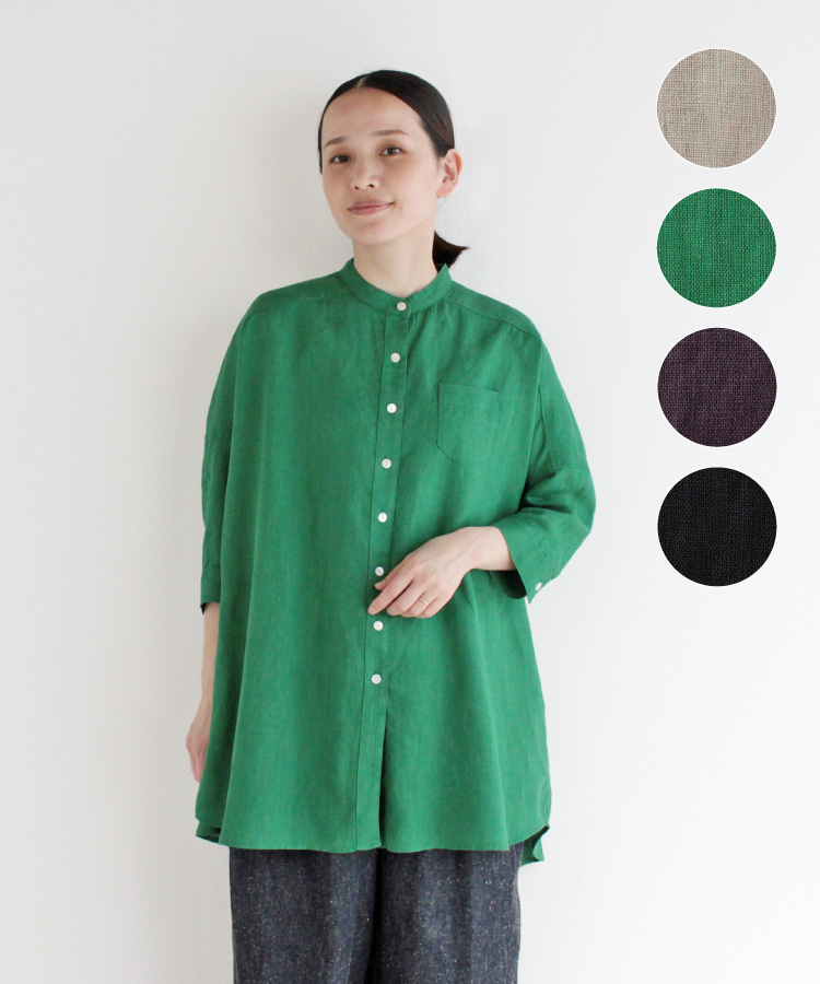 nofl リトアニアリネンスタンドカラービッグシャツ