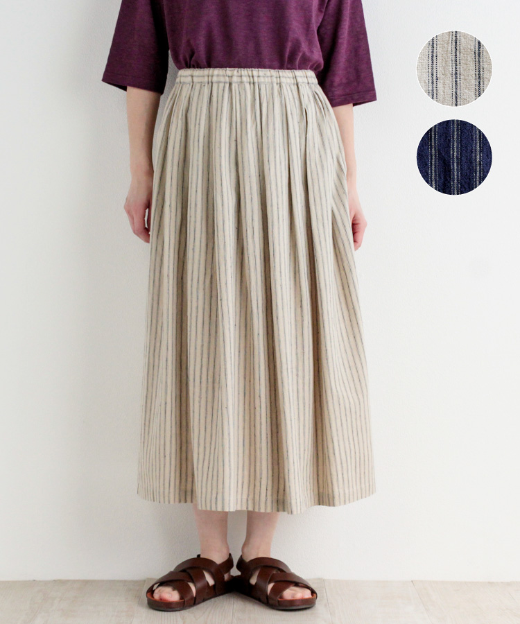 【nofl】コットンリネンストライプタックスカート