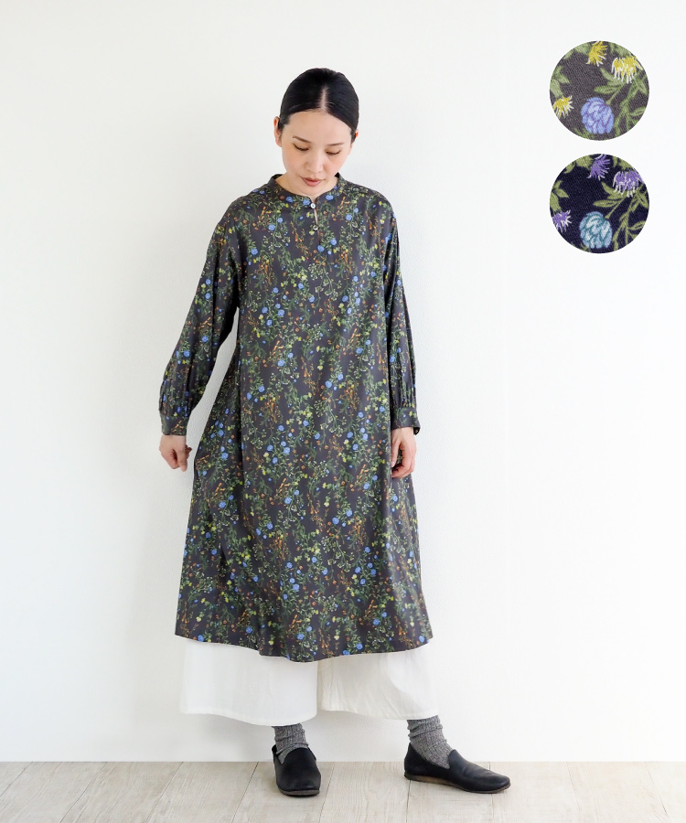 【nofl】コットンレーヨンウールボタニカルワンピース