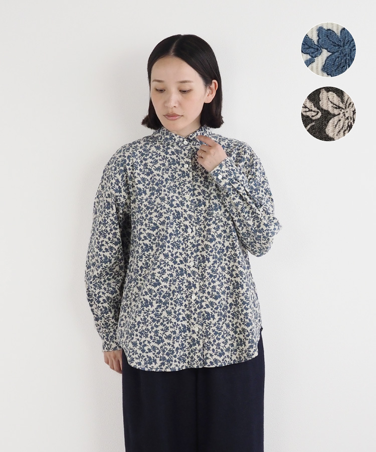 nofl コーデュロイ糸目小花柄ラウンドカラーシャツ