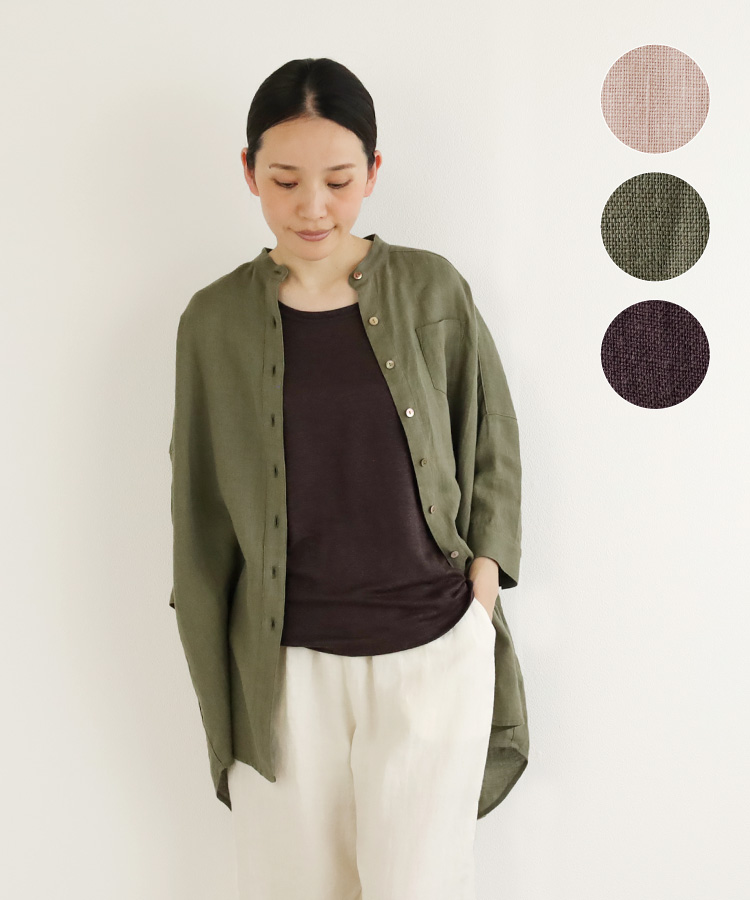 nofl フレンチリネンスタンドカラービッグシャツ